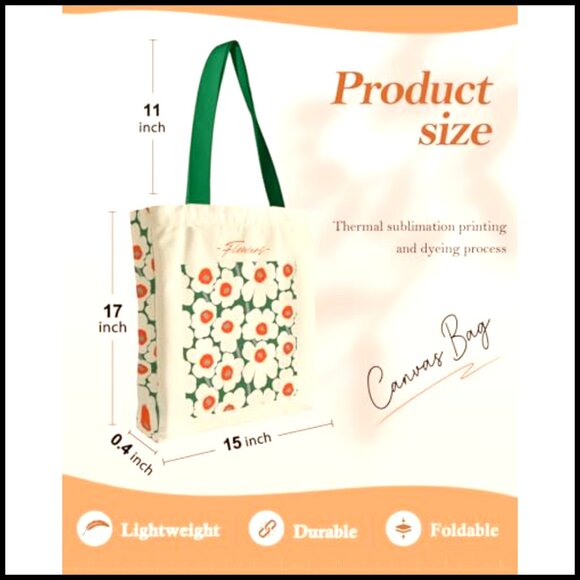 Heavy Canvas Tote Bag with Zipper Pocket Large Size Durable Chic Shopping - Picture 4 of 7